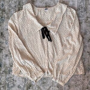 Old Navy Cream Polka Dot Blouse with Black Bow cropped